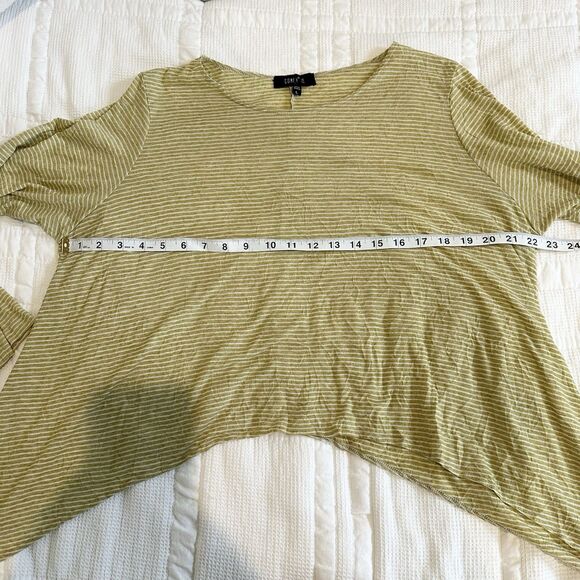 Comfy USA Top Womens Large Yellow Butter Striped Long-Sleeve Lagenlook Crinkle - Picture 7 of 10